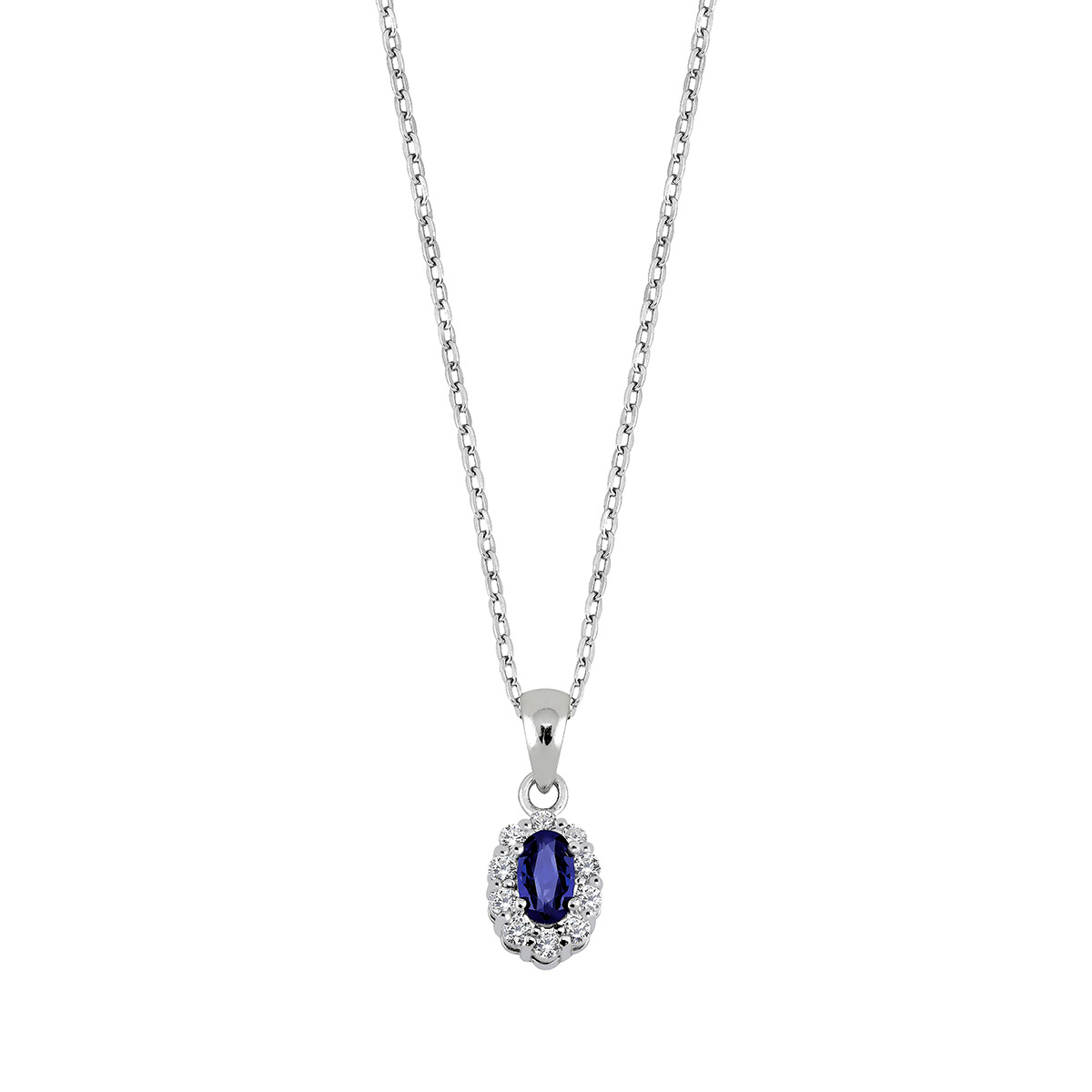 Lykka Casuals silver necklace blue oval halo 45cm