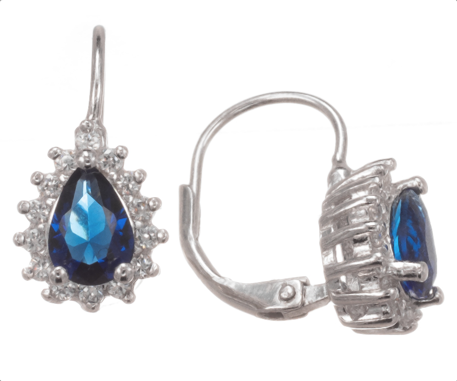 Silver Bar Diana hanging earrings blue halo 20 mm 7174