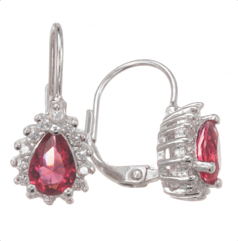 Silver Bar Diana hanging earrings red halo 20 mm 7175