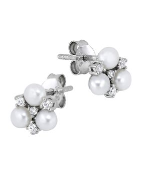 Lykken Pearls pearl earrings flower with cubic zirconia