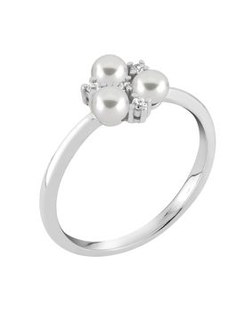 Lykken Pearls silver pearl ring with cubic zirconia
