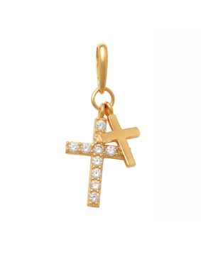 Lykken Crosses gold double cross pendant with zirconia 7.6 mm