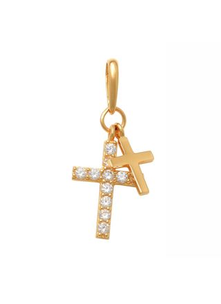 Lykka Crosses gold double cross pendant with zirconia 7.6 mm