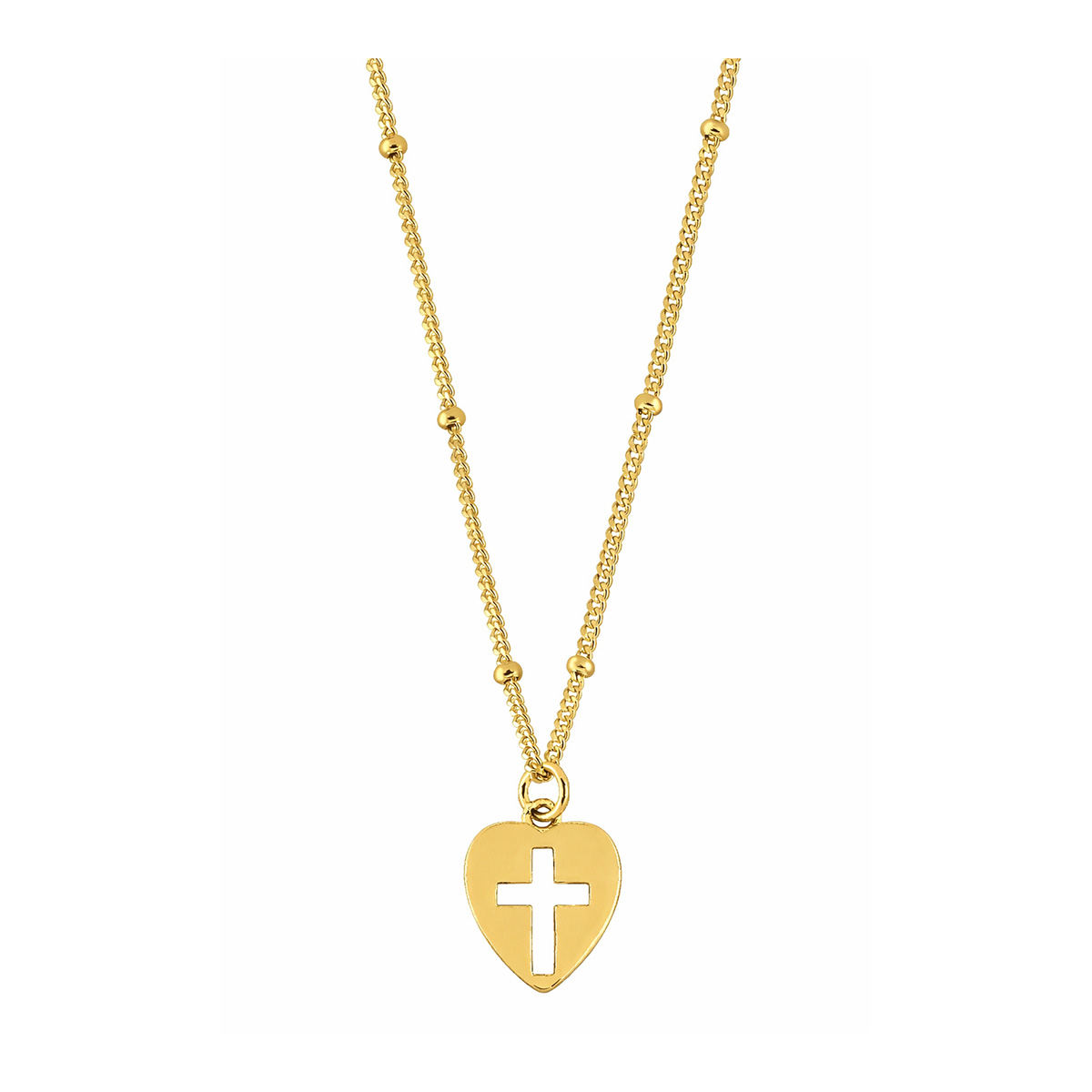 Lykka Crosses gold-plated heart-cross pendant with chain 12 mm