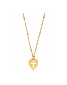 Lykken Crosses gold-plated heart-cross pendant with chain 12 mm