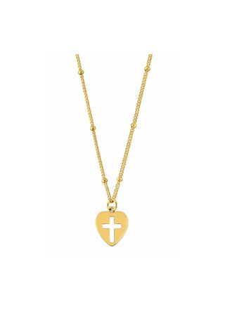 Lykken Crosses gold-plated heart-cross pendant with chain 12 mm