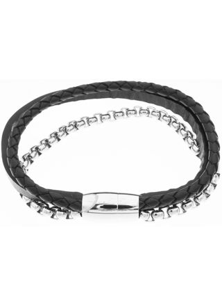 Silver Bar Staffan bracelet leather-steel 7667