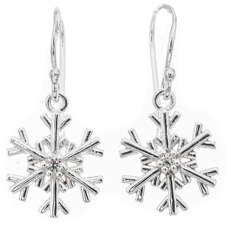 Silver Bar snowflake hanging zirconia earrings 27 mm 7772