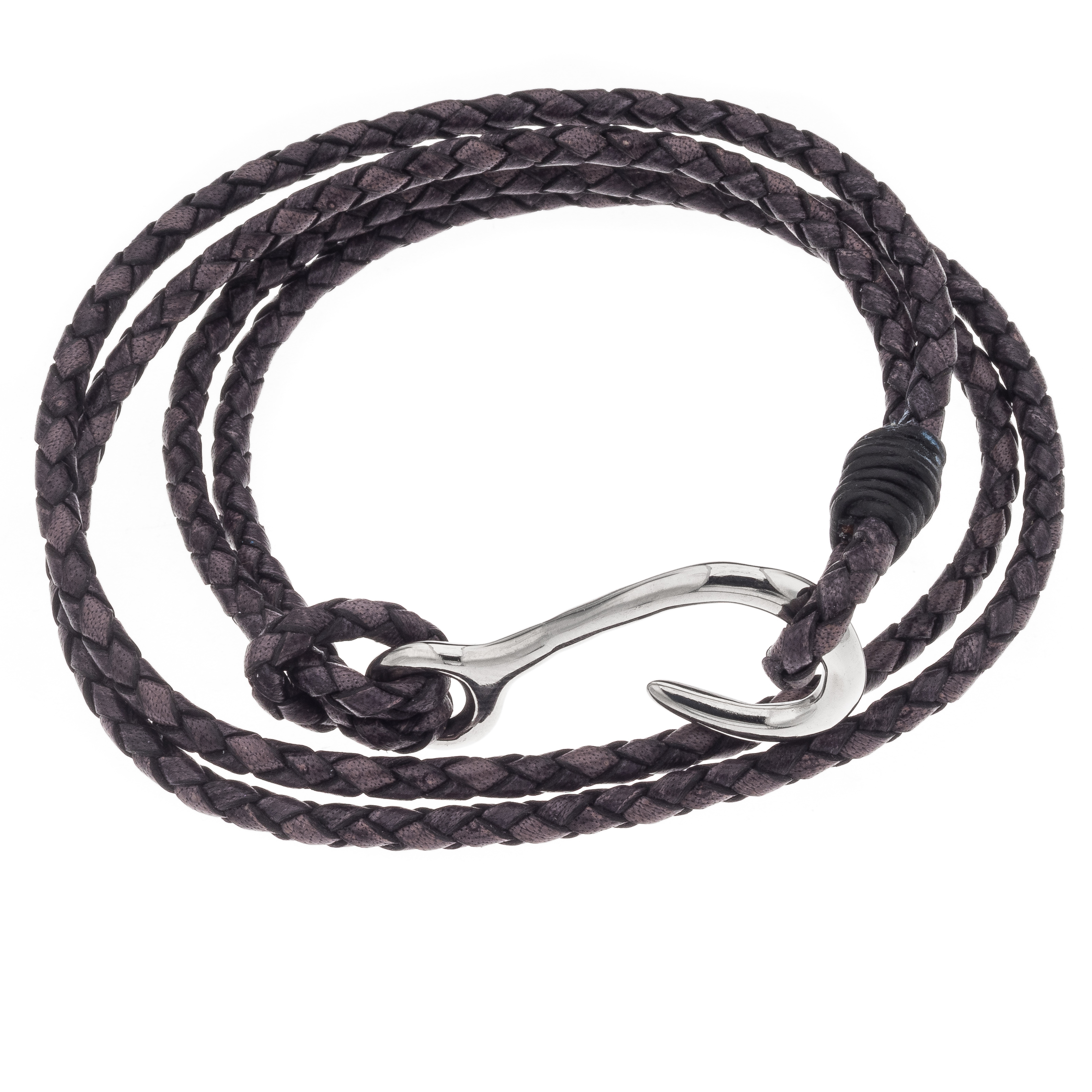 Silver Bar hook leather bracelet steel-leather brown 19,5 cm 7802