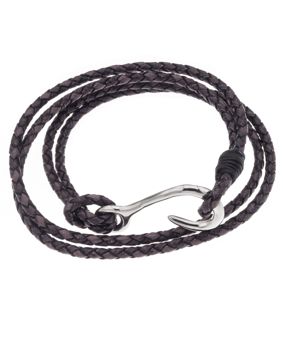 Silver Bar hook leather bracelet steel-leather brown 19,5 cm 7802