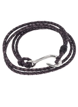 Silver Bar hook leather bracelet steel-leather brown 19,5 cm 7802