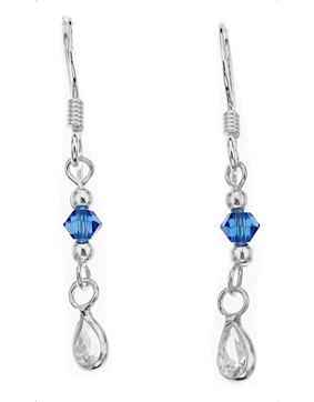 Silver Bar crystal drop blue/clear 30 mm 7859