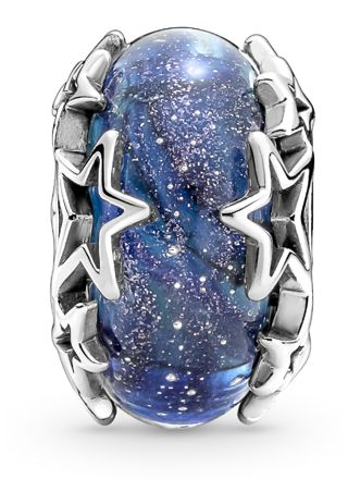 Pandora Galaxy Blue & Star Murano Sterling silver glittery blue Murano glass charm 790015C00