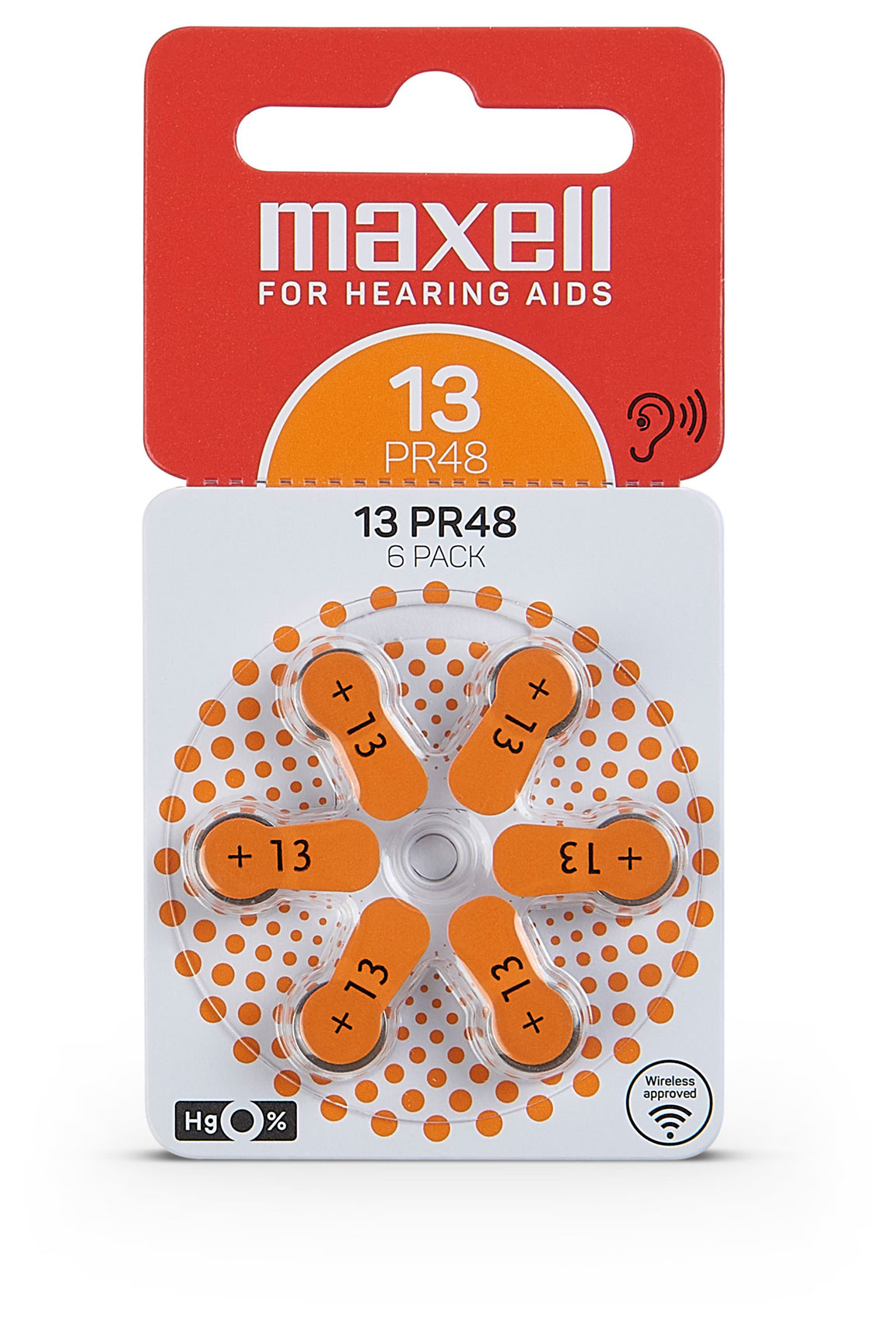 Maxell 13 hearing aid battery 6-pack