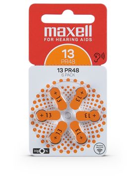 Maxell 13 hearing aid battery 6-pack