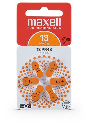 Maxell 13 hearing aid battery 6-pack