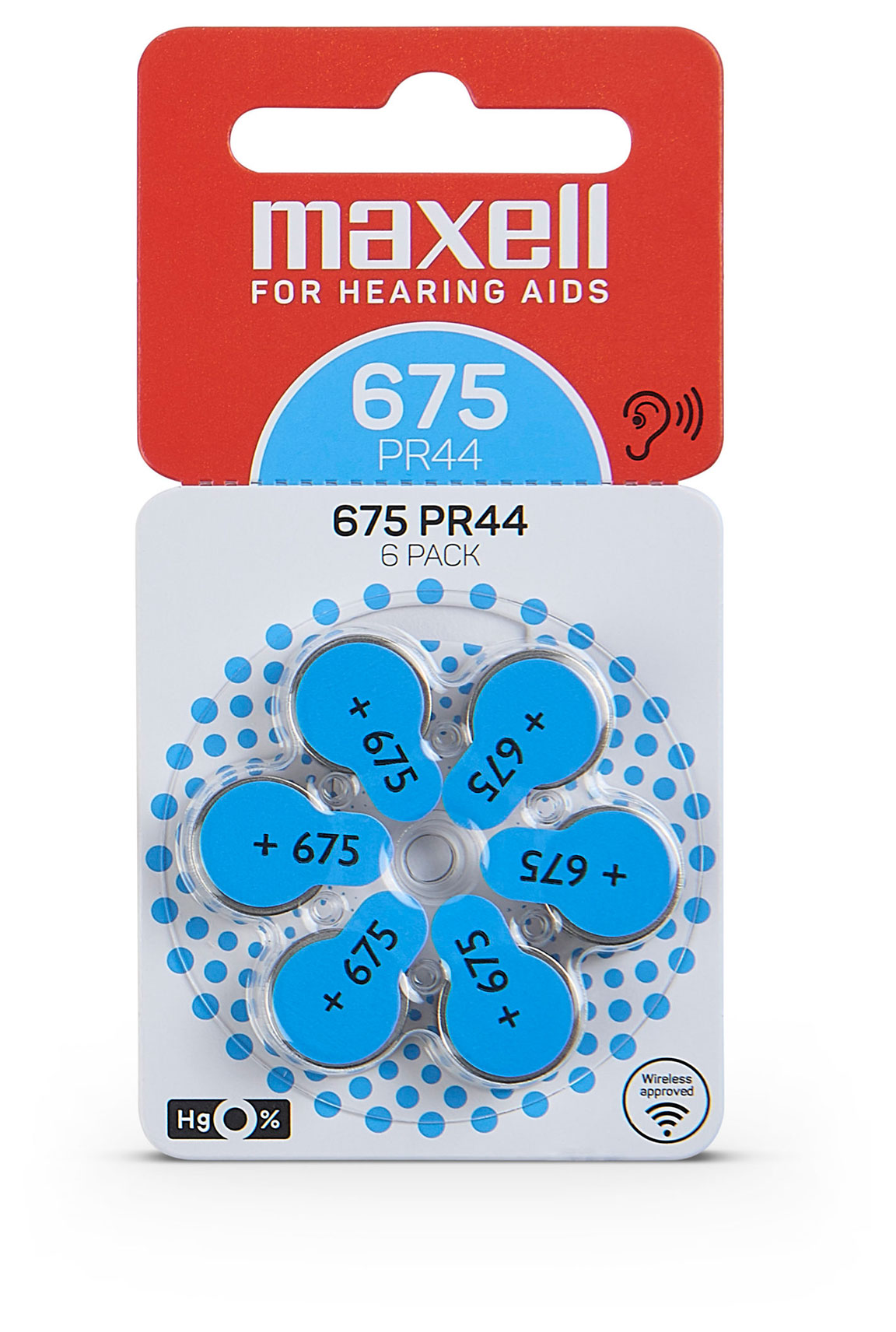 Maxell 675 hearing aid battery 6-pack