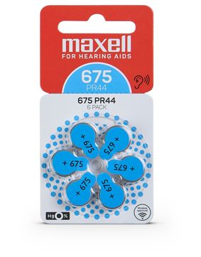 Maxell 675 hearing aid battery 6-pack