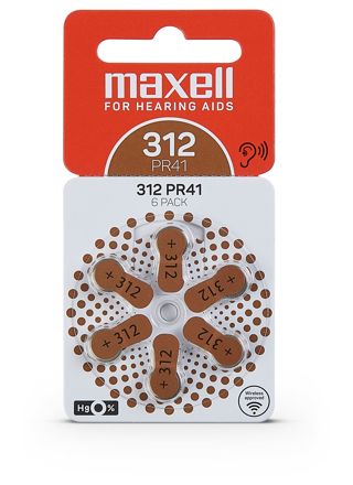 Maxell 312 hearing aid battery 6-pack