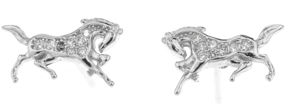 Silver Bar Happy running horse zirconia earrings 7 x 12 mm clear 7946 