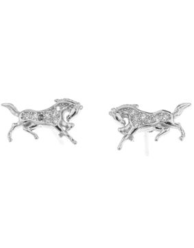 Silver Bar Happy running horse zirconia earrings 7 x 12 mm clear 7946