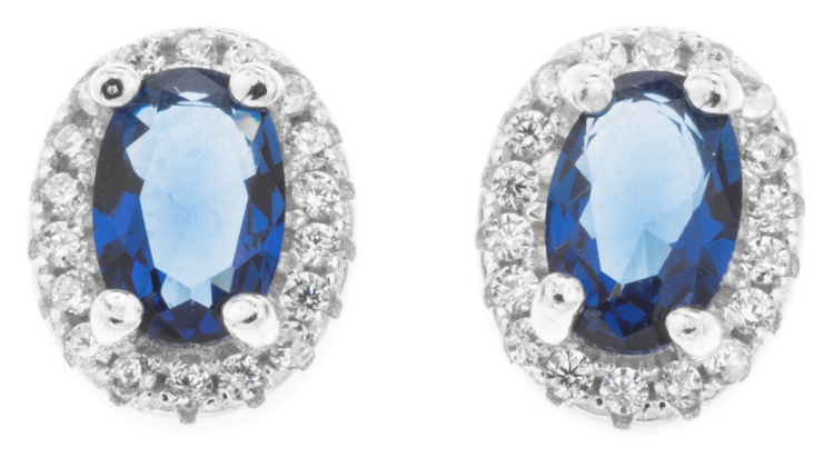 Silver Bar Lady Di blue halo earrings 7 x 9 mm 7948