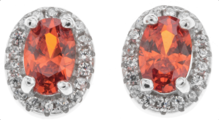 Silver Bar Lady Di red halo earrings 7 x 9 mm 7949