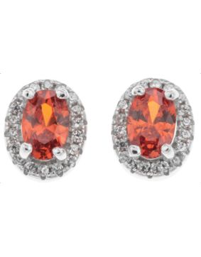 Silver Bar Lady Di red halo earrings 7 x 9 mm 7949