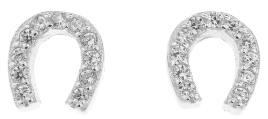 Silver Bar zirconia horse shoe pave earrings clear 6 mm 7952