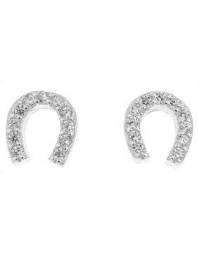 Silver Bar zirconia horse shoe pave earrings clear 6 mm 7952