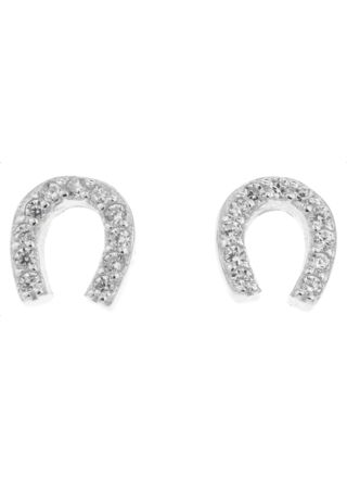 Silver Bar zirconia horse shoe pave earrings clear 6 mm 7952