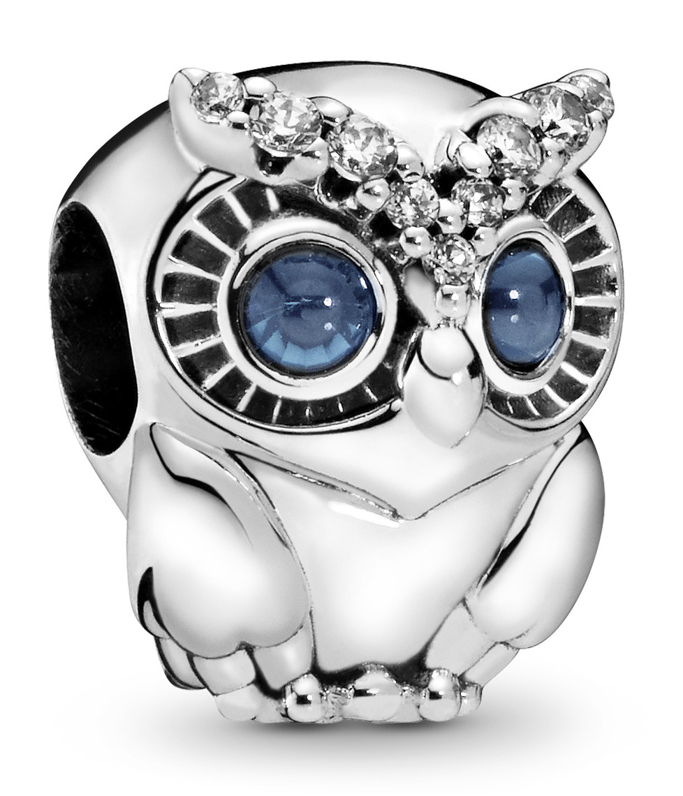 Pandora owl charm hotsell with blue eyes