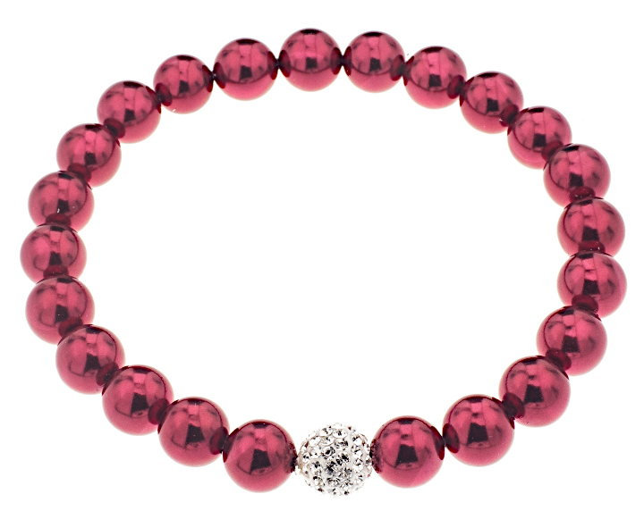 Silver Bar pearlybracelet streching one size red 8008