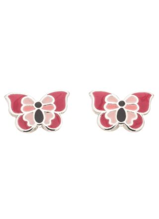 Silver Bar butterfly earrings pink 7 mm 8084