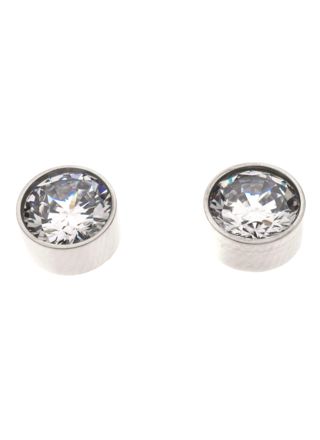 Silver Bar The bling stud zirconia Earrings 8 mm steel 8124