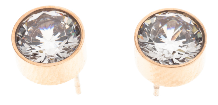 Silver Bar The bling stud zirconia Earrings 8 mm steel rosegoldplated 8126