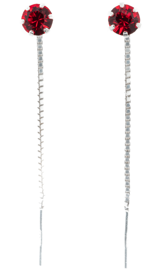 Silver Bar zirconia chainearrings red 4 mm 8295