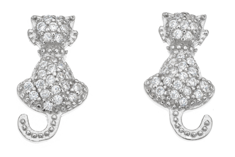 Silver Bar Cat pave earrings 15 mm 8322