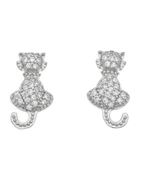 Silver Bar Cat pave earrings 15 mm 8322