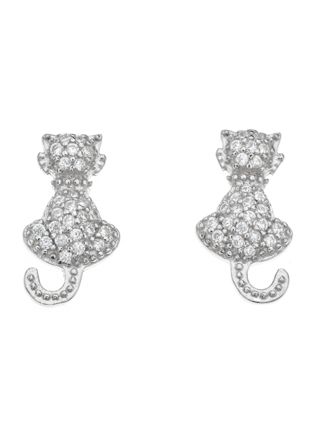 Silver Bar Cat pave earrings 15 mm 8322