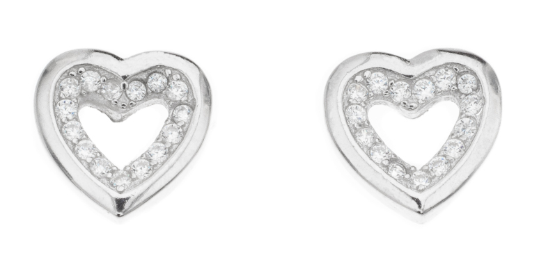 Silver Bar zirconia heart earrings 9 mm 8323