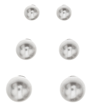 Silver Bar pearl earrings three pair gift-set 3+4+5 mm 8325