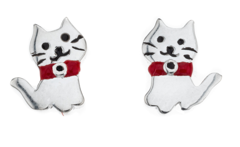 Silver Bar Bob the cat earrings 5 x 8 mm 8369