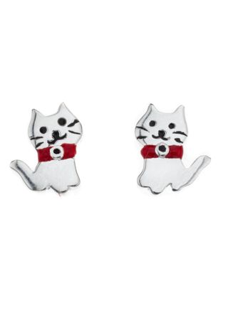 Silver Bar Bob the cat earrings 5 x 8 mm 8369