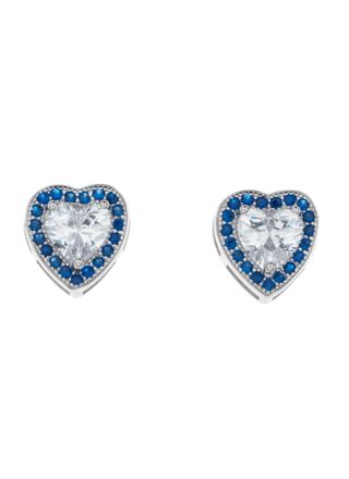 Silver Bar Amor Finland heartearrings pave blue/clear 8 x 9 mm 8398 