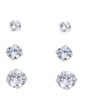 Silver Bar jewelry set synthetic zirconia earrings three pair gift box white 8738