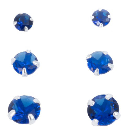 Silver Bar jewelry set synthetic zirconia earrings three pair gift box blue 8741