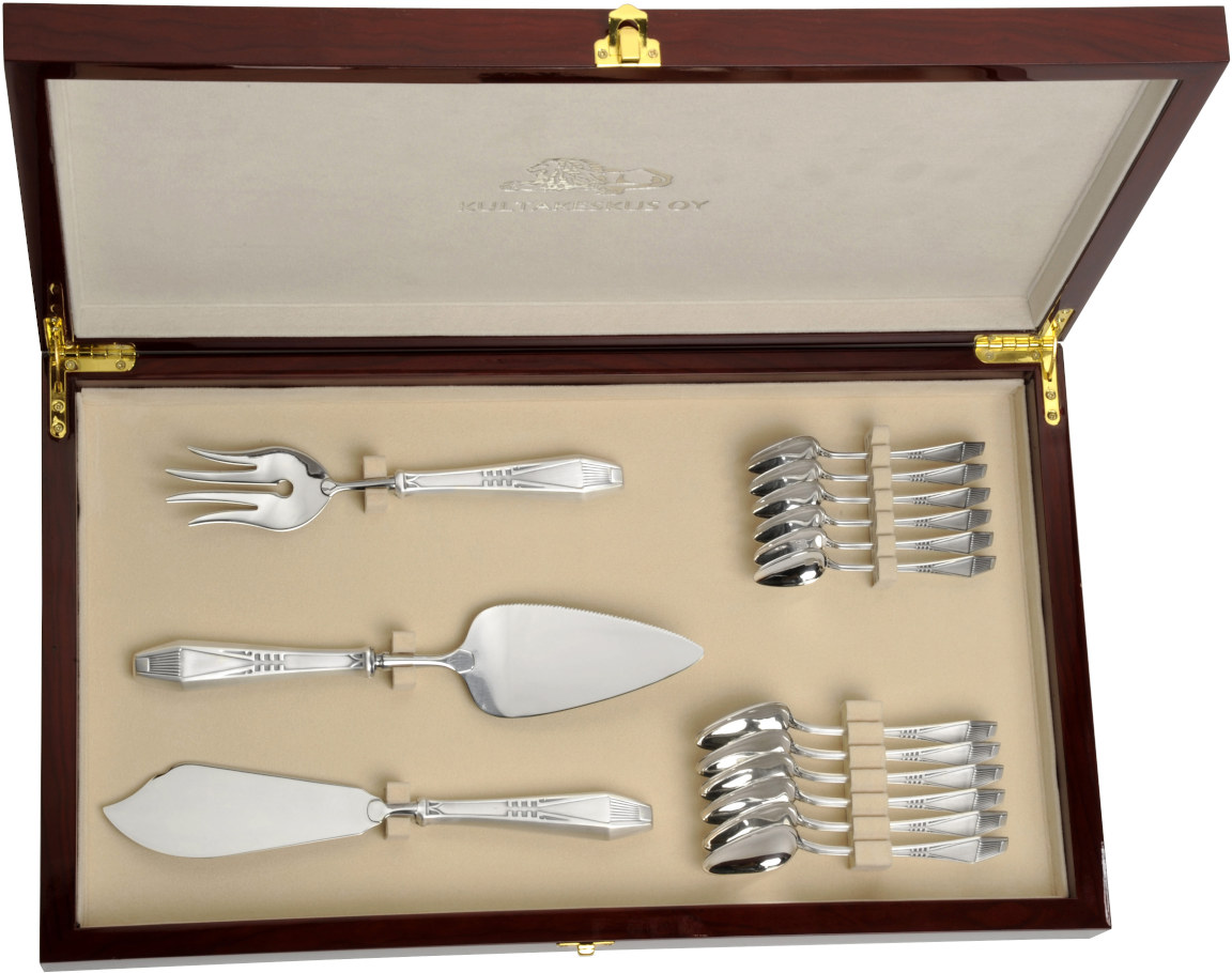 Suomi silver dessert cutlery 15 pcs in a piano-lacquered box