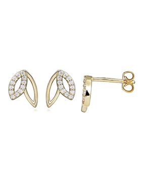 Lykken Symbols gold earrings leaf with zircons