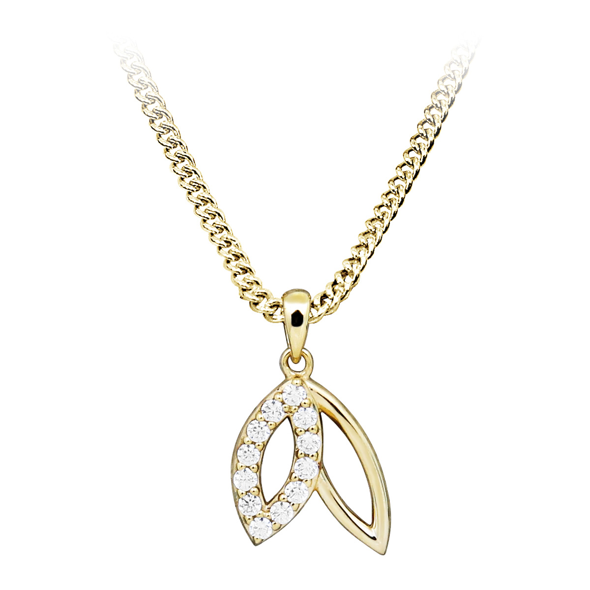 Lykka Symbols gold pendant leaf with zircons 10.5 mm